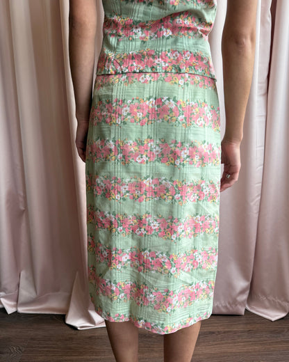 French Brand Floral Print Cotton Midi Skirt