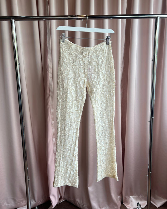 1990's Cream White Lace Flare Pants