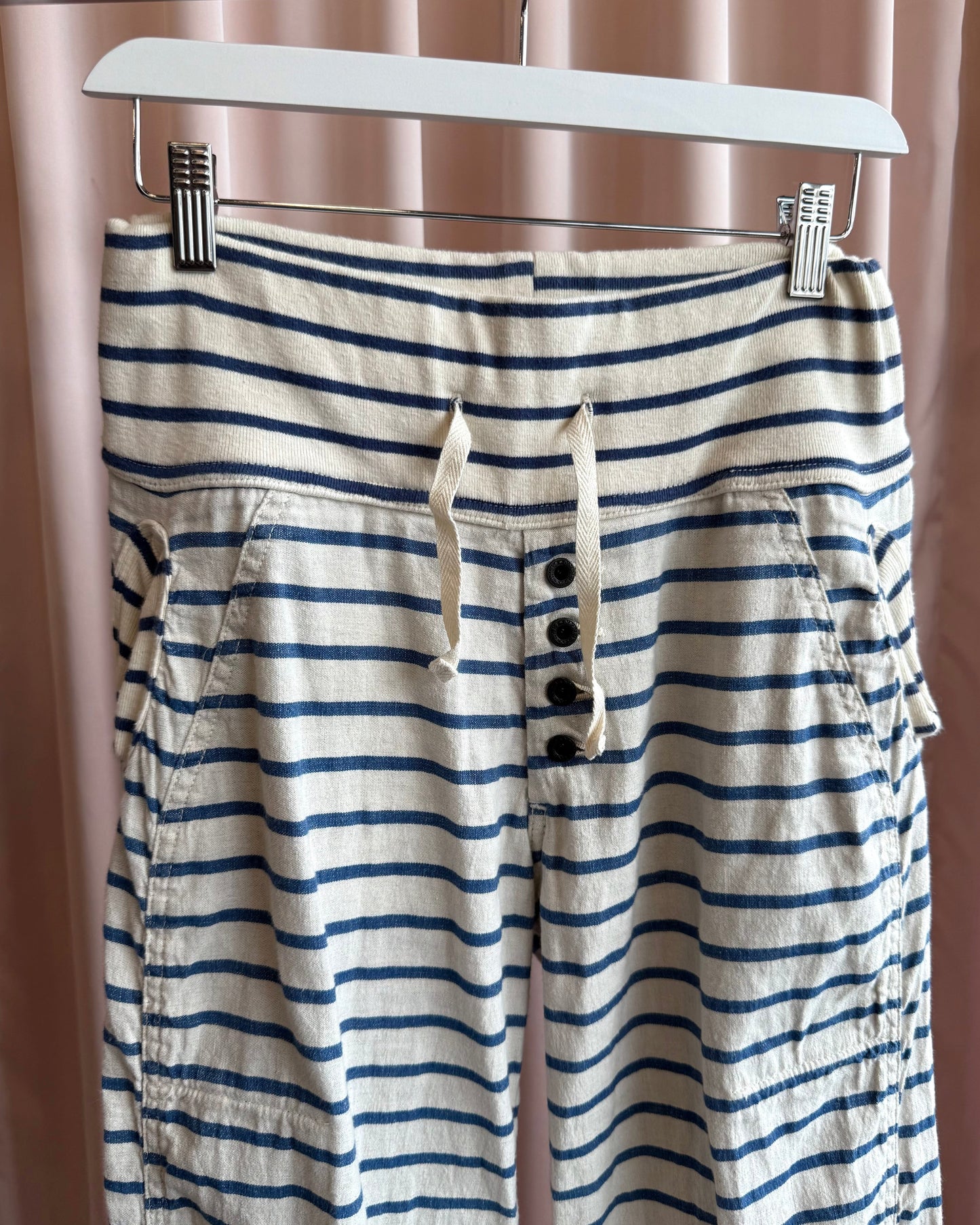 Kapital Blue Striped Cotton Hemp Drawstring Pants