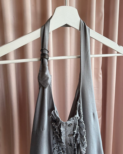Cop Copine Grey Ruffle Button Up Halter Romper