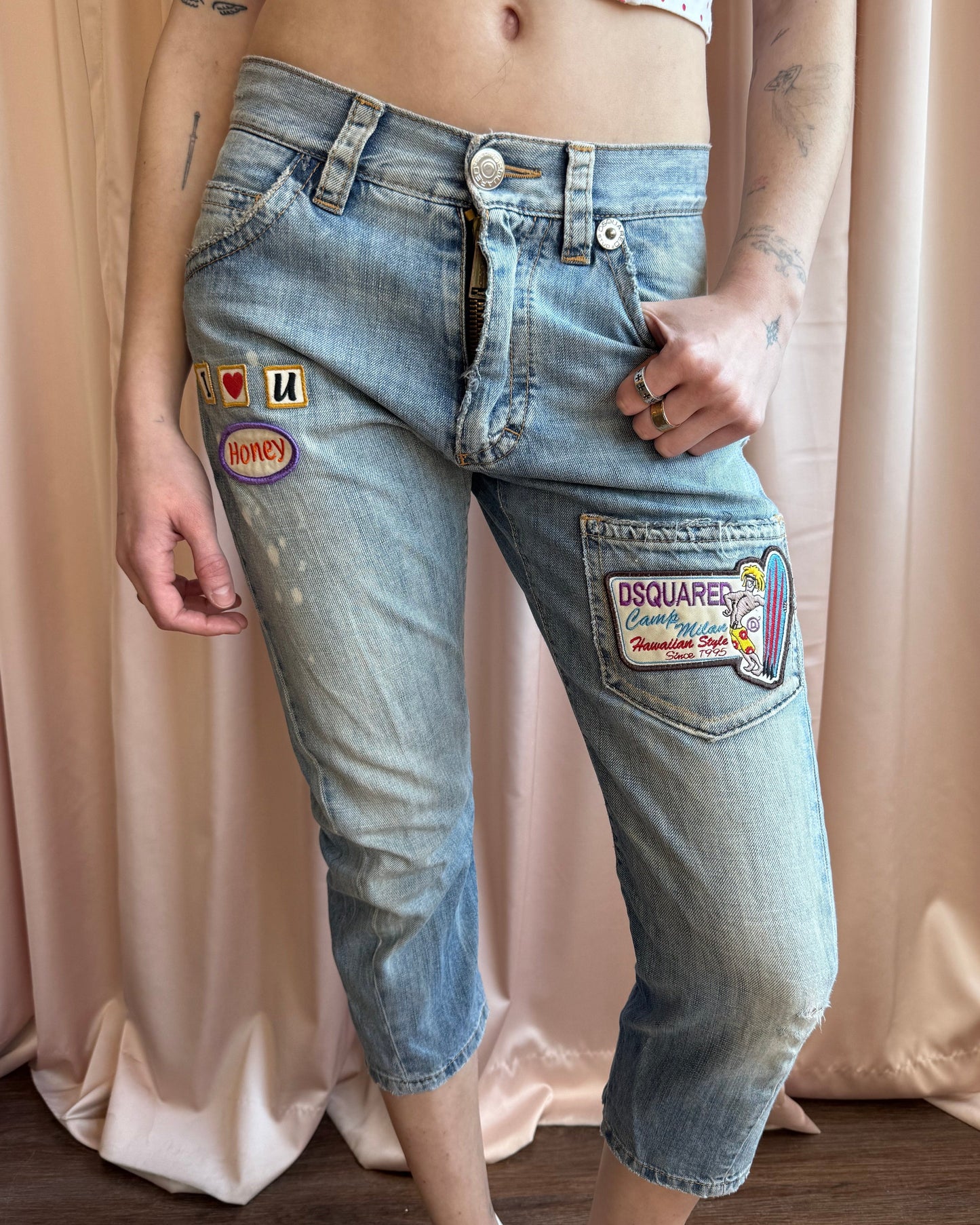Dsquared² S/S 2005 Patched Cropped Light Wash Denim