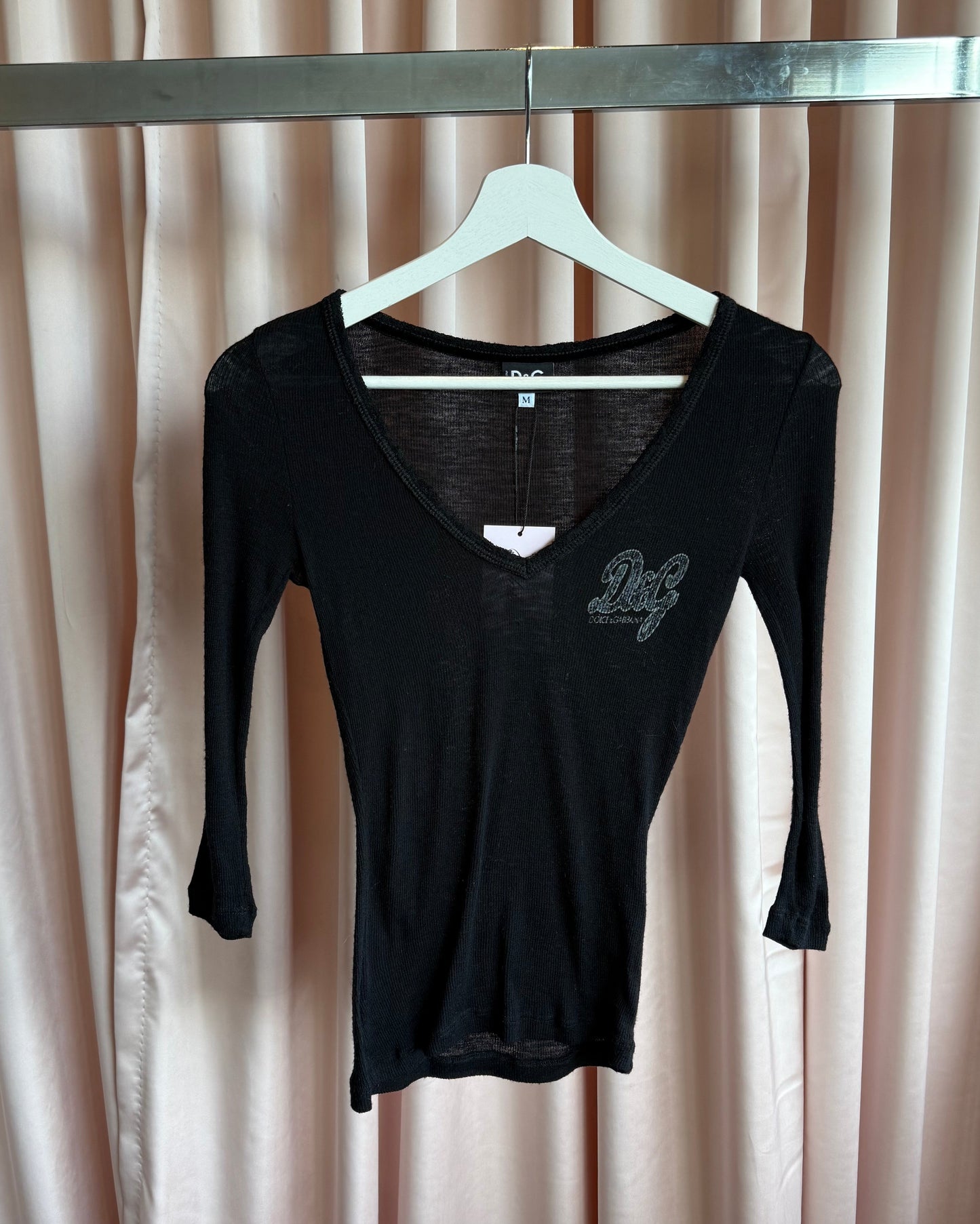 D&G F/W 2005 Black Wool Blend Ribbed Logo Top