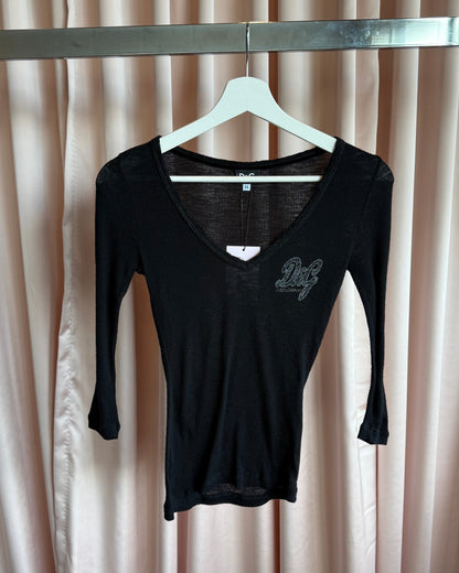 D&G F/W 2005 Black Wool Blend Ribbed Logo Top