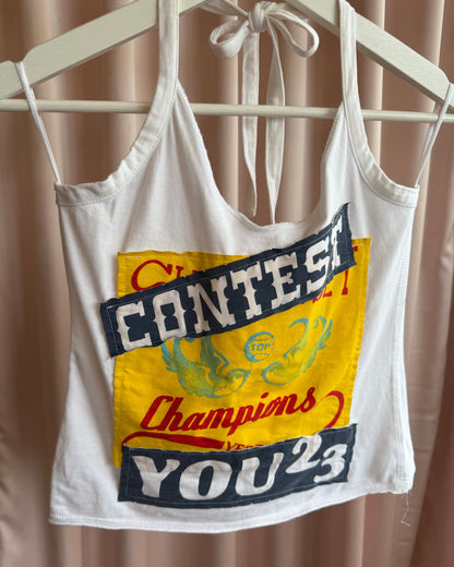 Y.O.U. 2000's "Contest" Patched White Halter Top