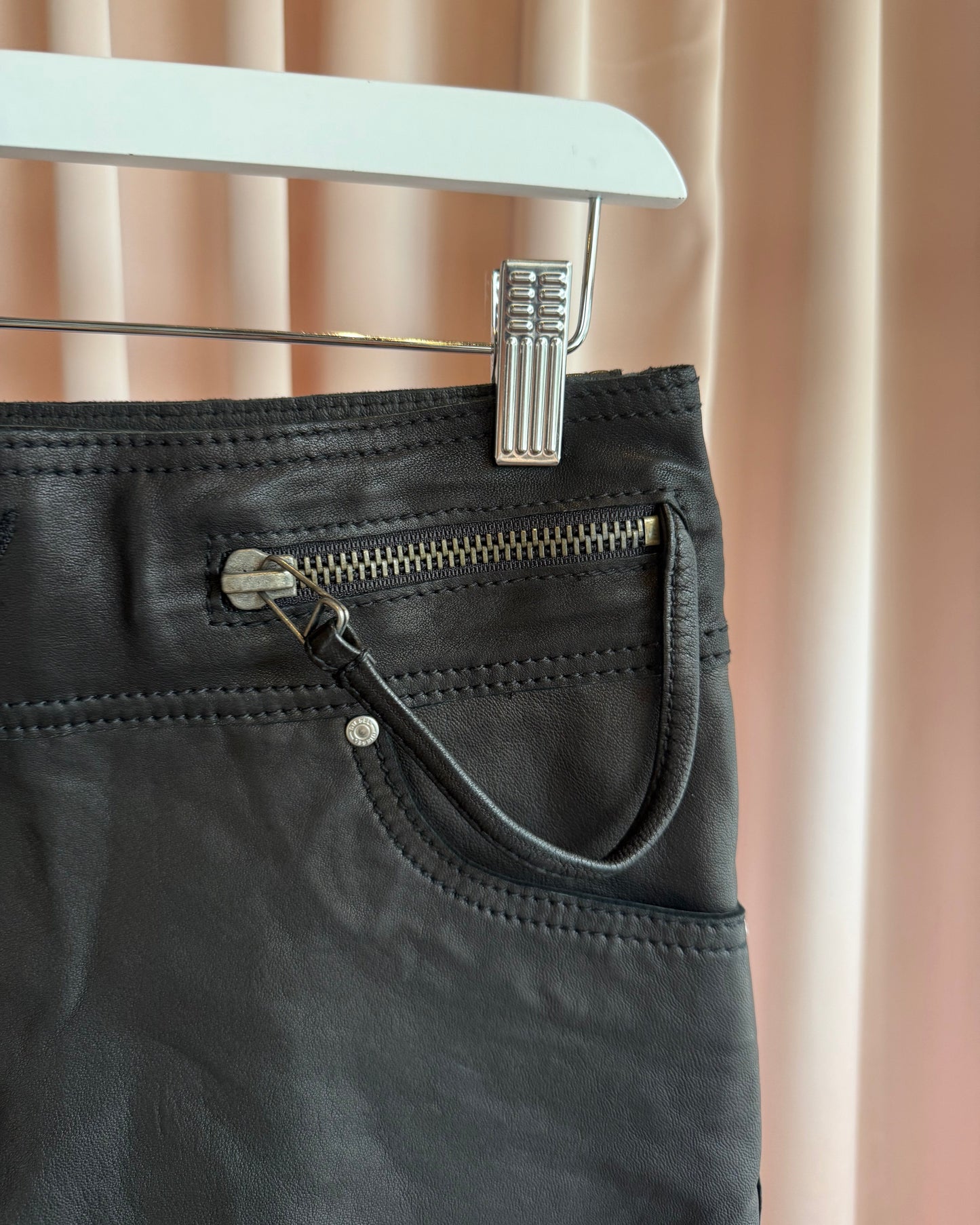 Diesel Black Genuine Leather Moto Mini Skirt