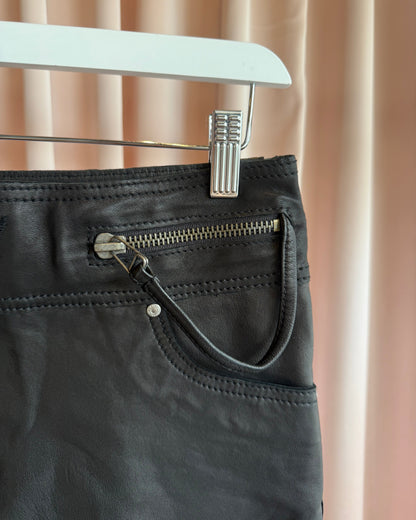Diesel Black Genuine Leather Moto Mini Skirt