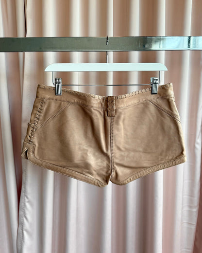 French Brand Tan Lambskin Leather Mini Shorts
