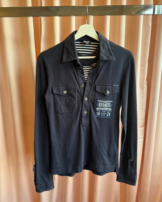 D&G F/W 2006 Men's Sailor Inspired Double Layer Long Sleeve Polo Shirt