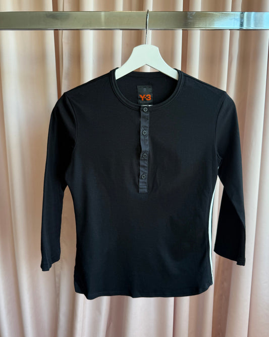 Y-3 F/W 2004 Logo Striped Black Henley Top
