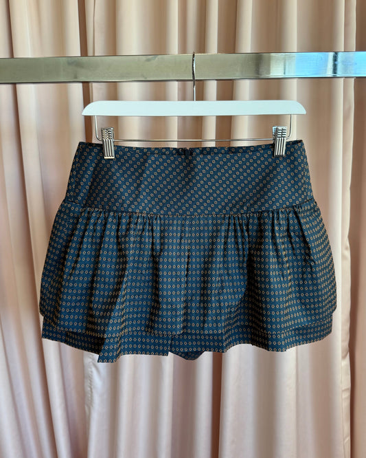 Lanvin en Bleu Navy Foulard Print Mini Ruffle Skort