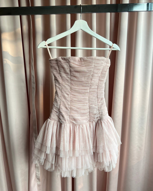Baby Pink Strapless Tulle Mini Dress