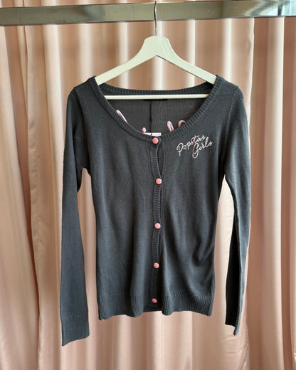 "Popstar Girls" Grey & Pink Embroidered Cardigan