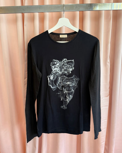 Balenciaga 2009 by Ghesquière Smoke Print Linen Long Sleeve T-Shirt