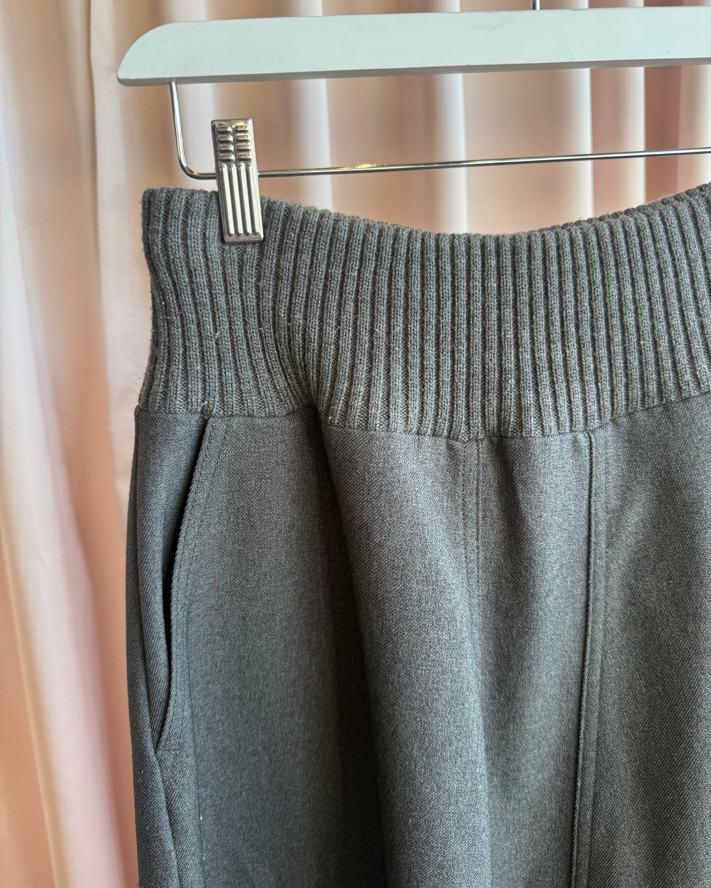 Zucca Grey Rib Knit Waist Sarouel Wide Leg Trousers