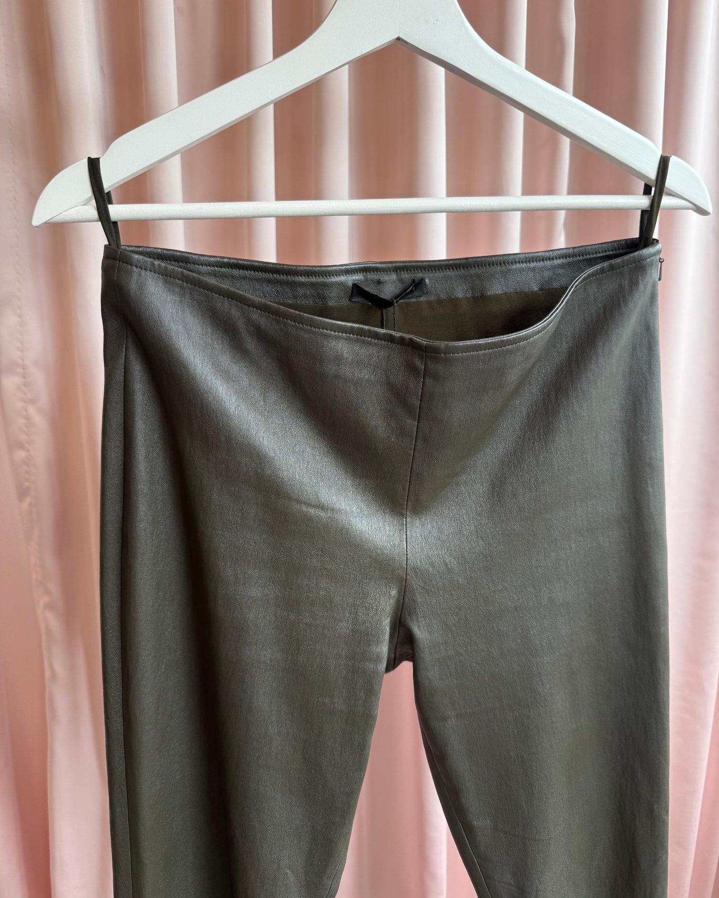 The Row Dark Olive Lambskin Leather Leggings