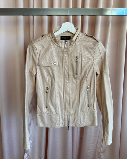 Italian Designer Perforated Beige Leather Jacket
