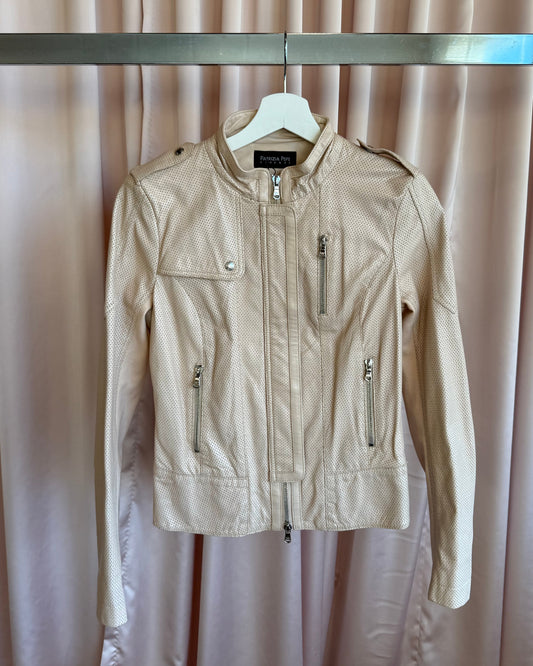 Italian Designer Perforated Beige Leather Jacket
