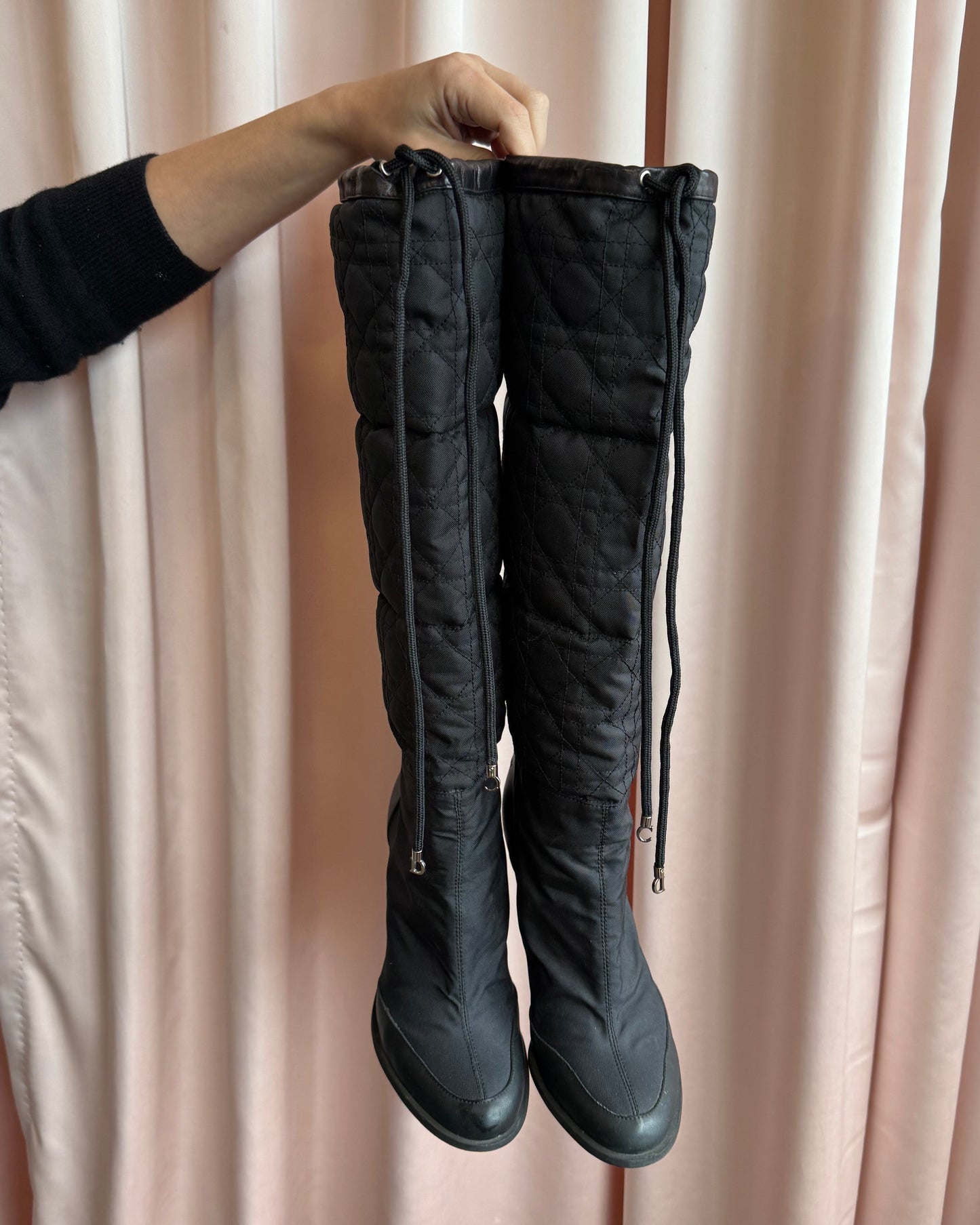 Christian Dior Quilted Knee High Heeled Black Boots