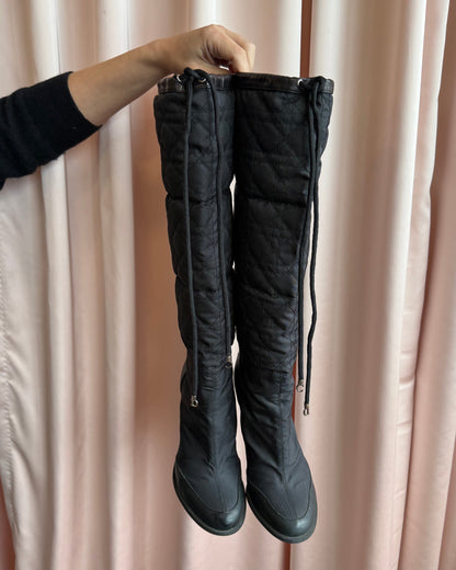 Christian Dior Quilted Knee High Heeled Black Boots