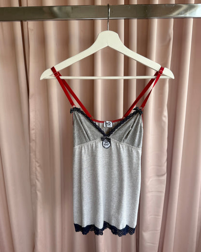 D&G Underwear Striped Grey Lace Trim Cami Top
