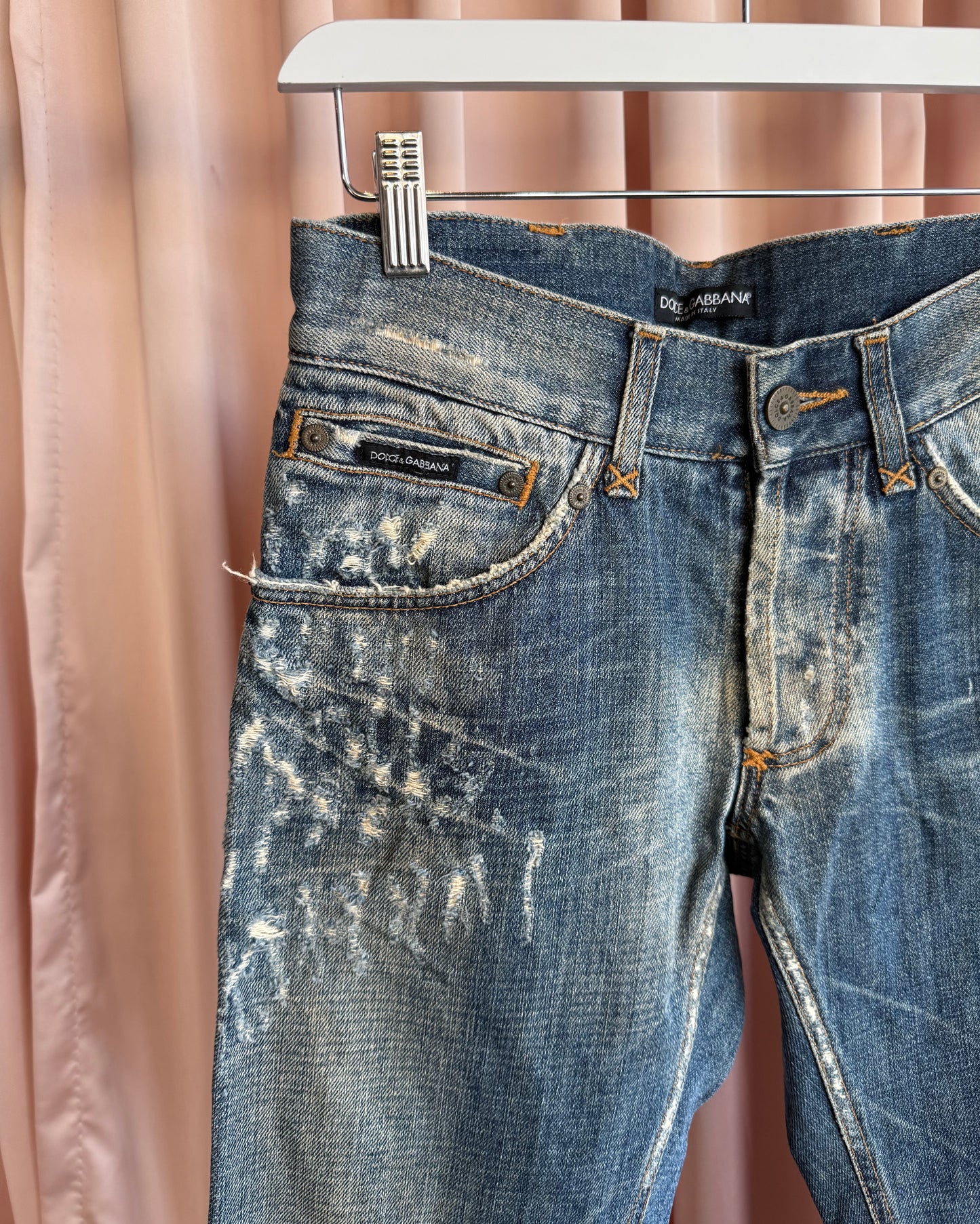 Dolce & Gabbana Distressed Studded Faded Denim