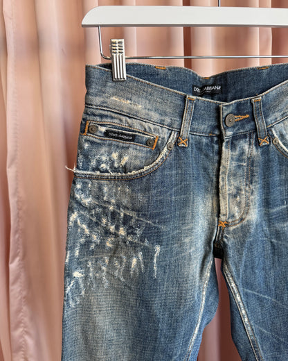 Dolce & Gabbana Distressed Studded Faded Denim