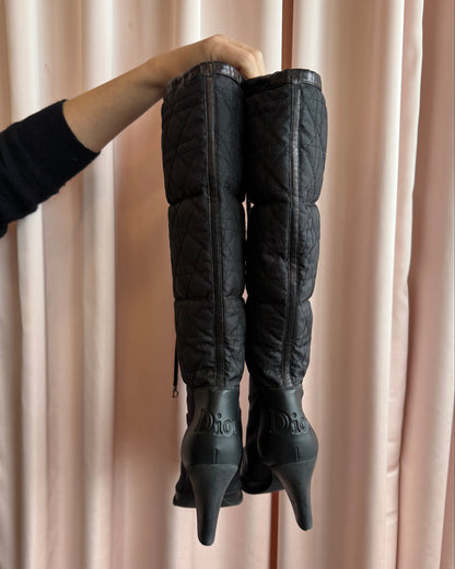 Christian Dior Quilted Knee High Heeled Black Boots