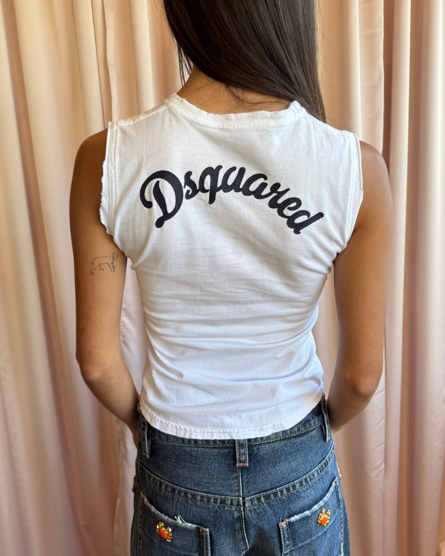 Dsquared² S/S 2004 "East Side Cable TV" Graphic White Tank Top