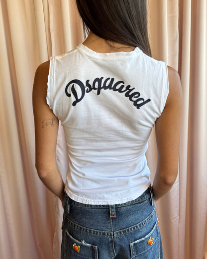 Dsquared² S/S 2004 "East Side Cable TV" Graphic White Tank Top