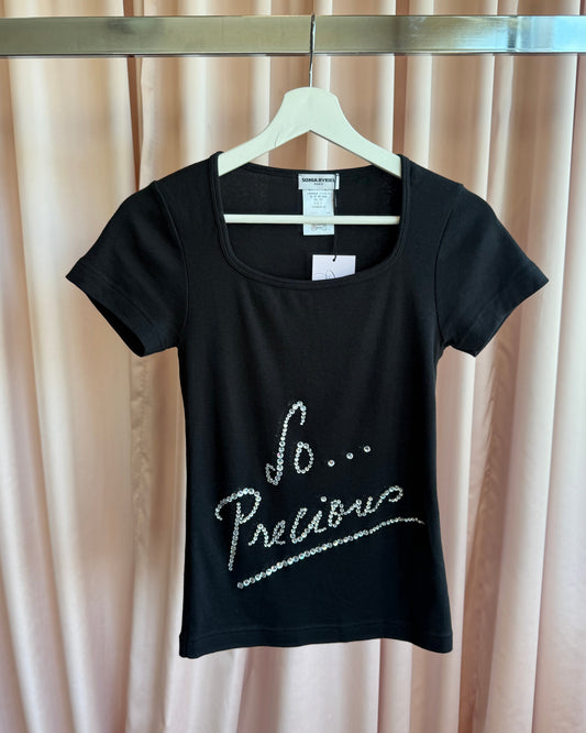 Sonia Rykiel "So... Precious" Rhinestone Graphic Black T-Shirt