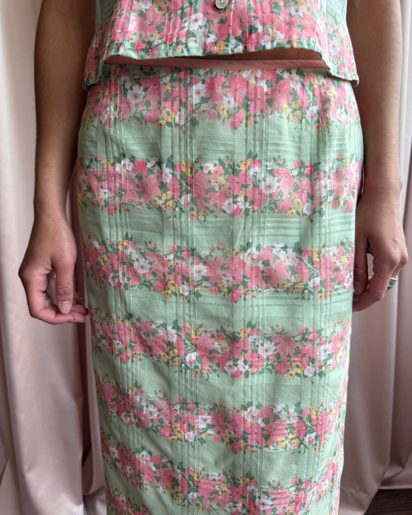 French Brand Floral Print Cotton Midi Skirt