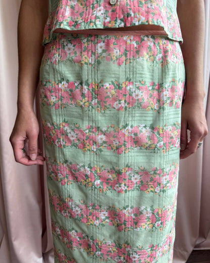 French Brand Floral Print Cotton Midi Skirt