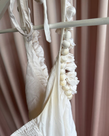 Bebe 100% Silk Embellished Cream Halter Top