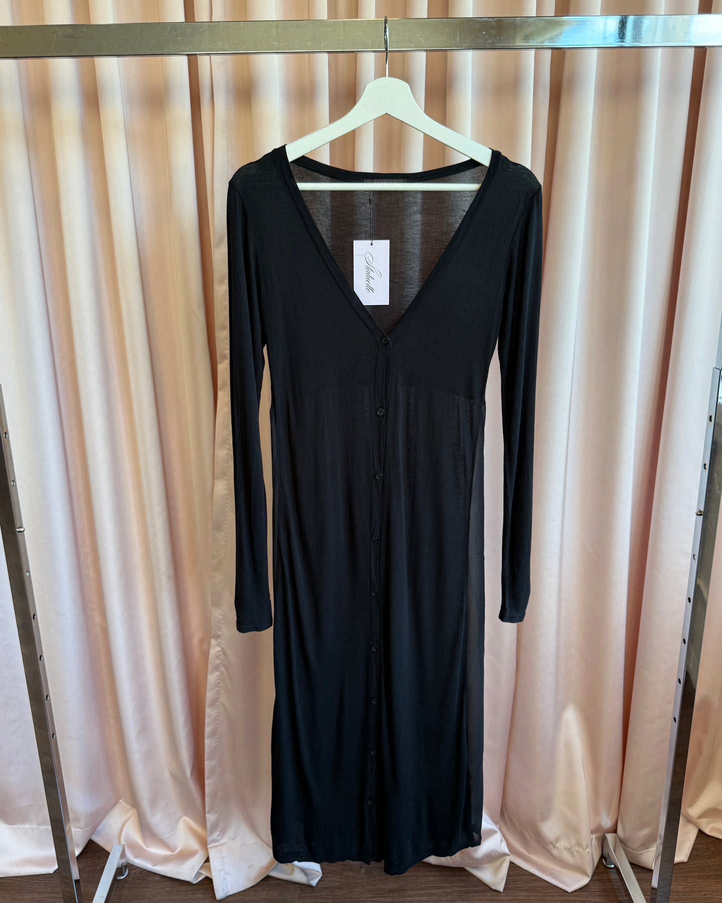 Japanese Brand Sheer Black Chiffon Longline Cardigan
