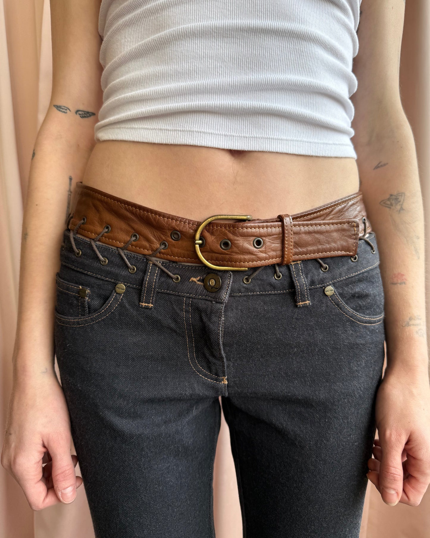 Alexander McQueen F/W 2002 Lace Up Leather Waistband Denim Skinny Jeans