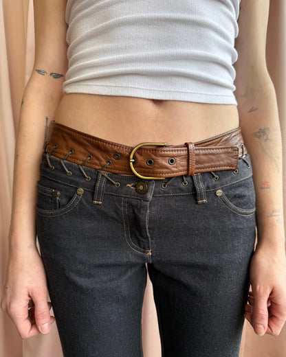 Alexander McQueen F/W 2002 Lace Up Leather Waistband Denim Skinny Jeans