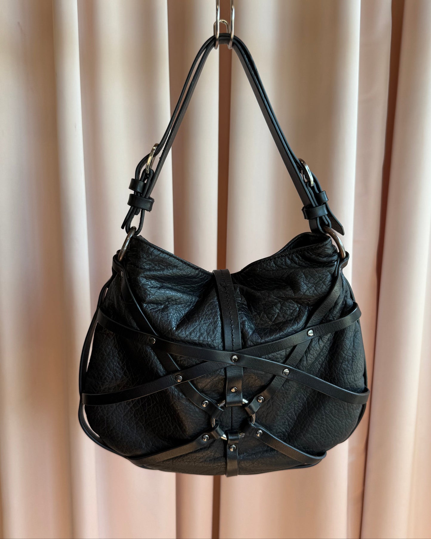 Diesel Black Leather Bondage Harness Handbag