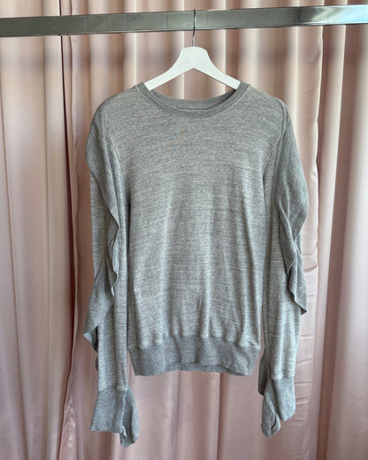 Kapital Grey Ruffle Trim Long Sleeve Thumb Hole Sweatshirt
