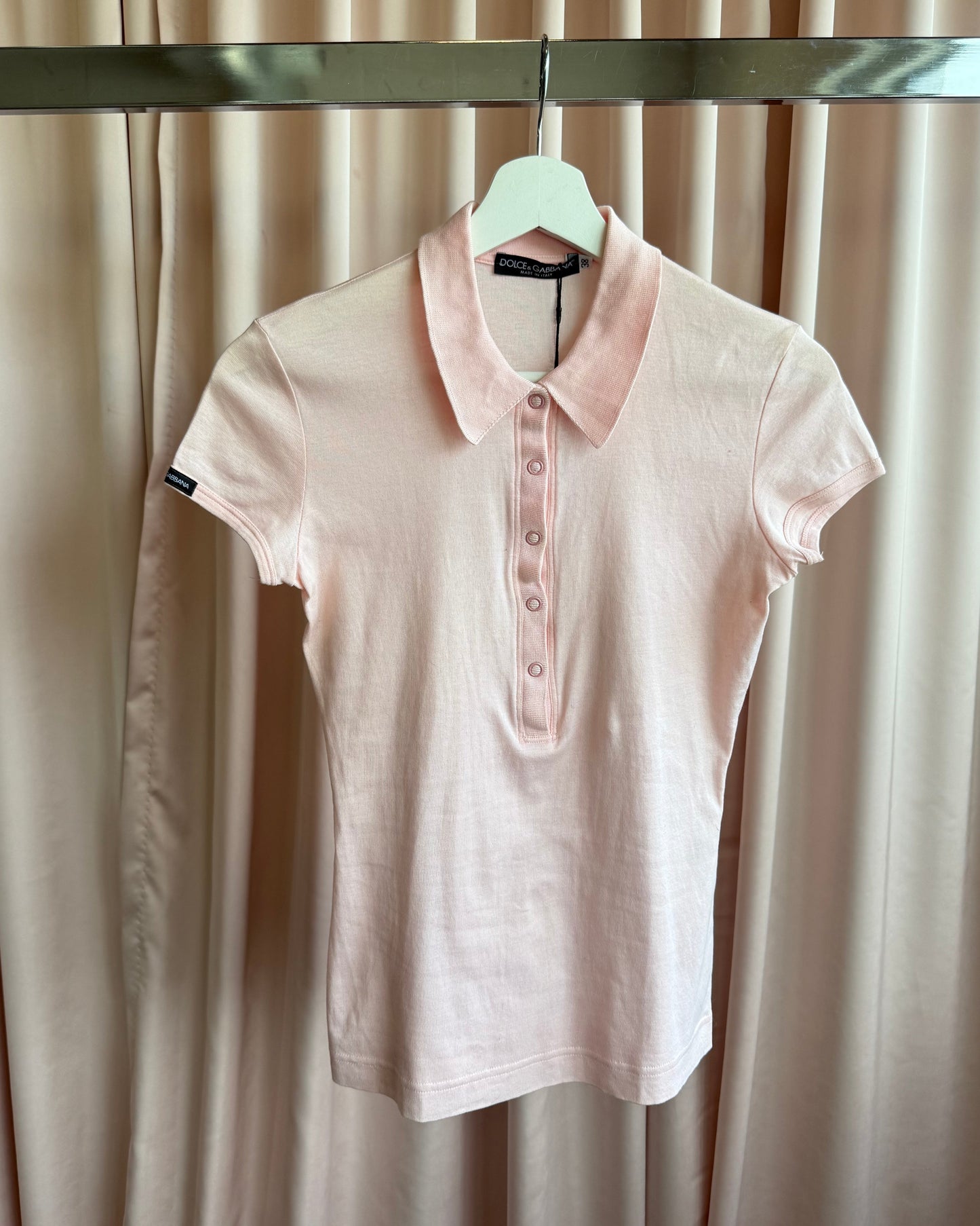 Dolce & Gabbana Baby Pink Cotton Snap Button Short Sleeve Polo Shirt