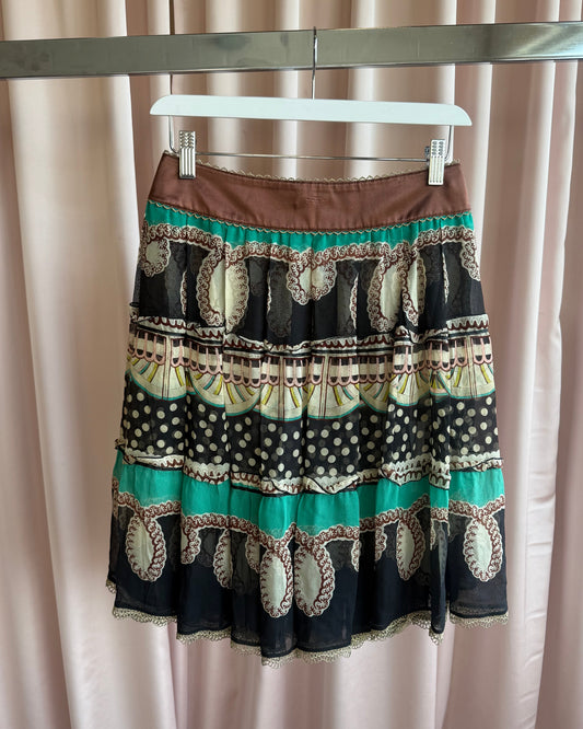 Tsumori Chisato Printed Silk Pleated Midi Skirt