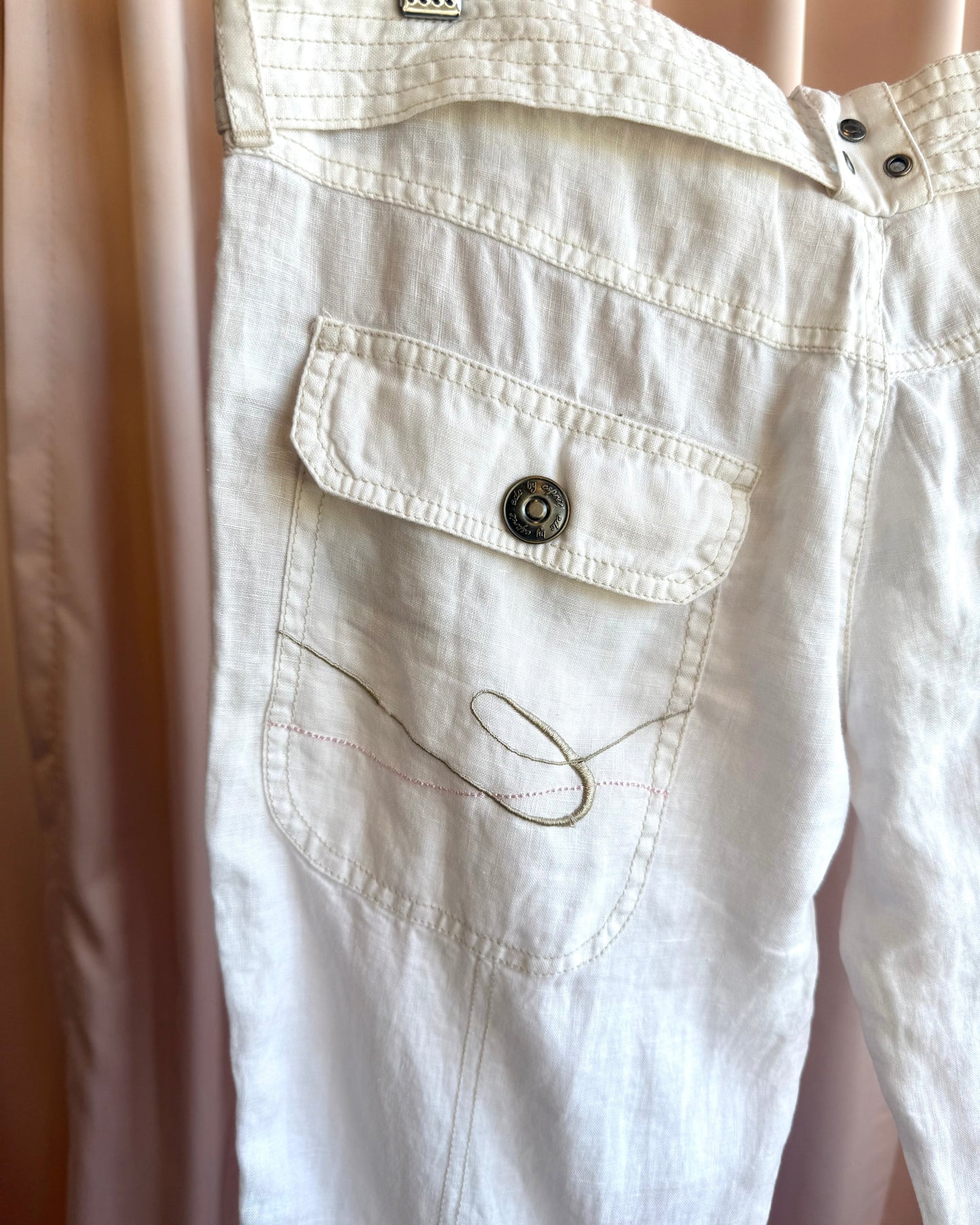 2000's EDC by Esprit Deadstock Cream White Linen Belted Wide Leg Pants