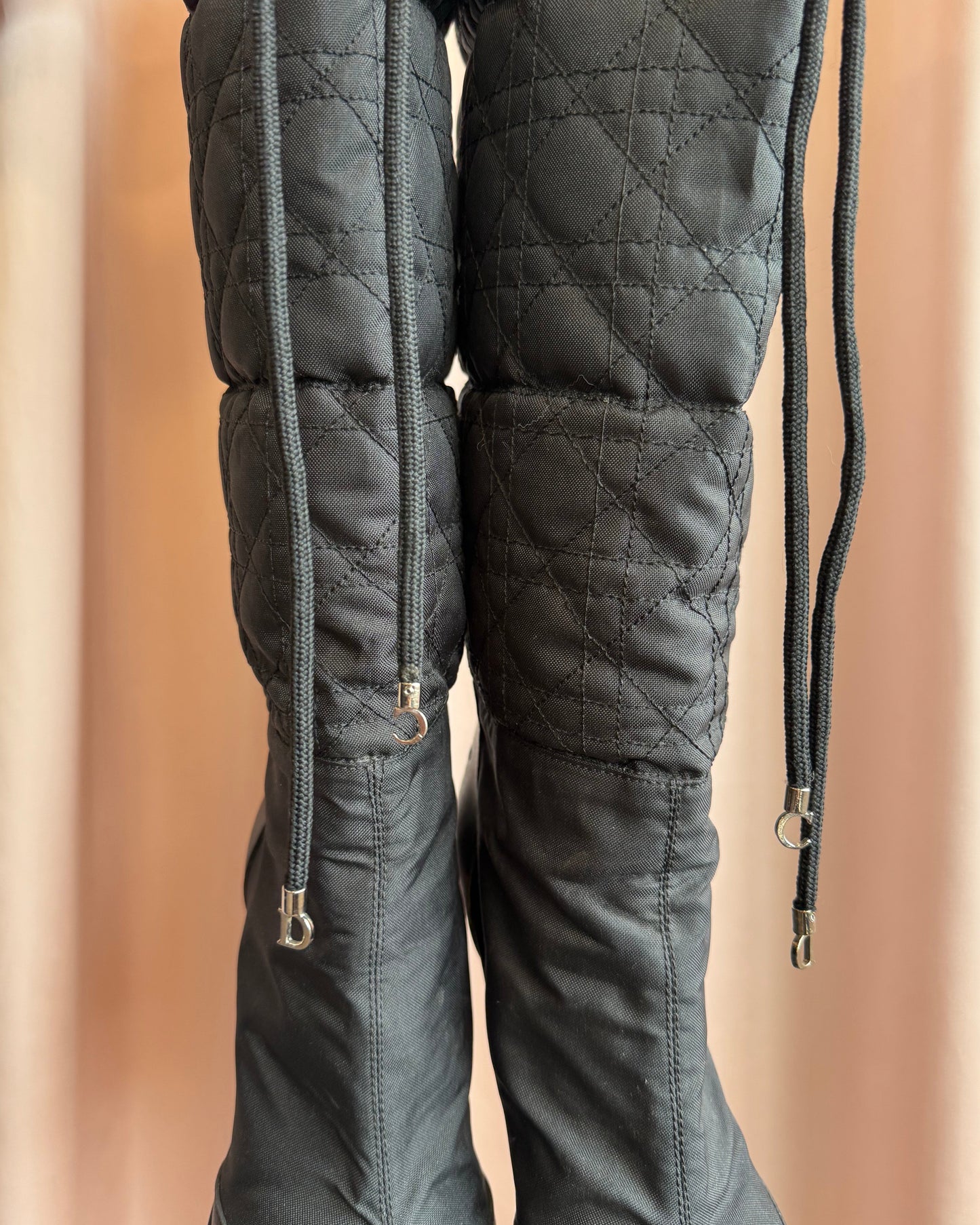 Christian Dior Quilted Knee High Heeled Black Boots