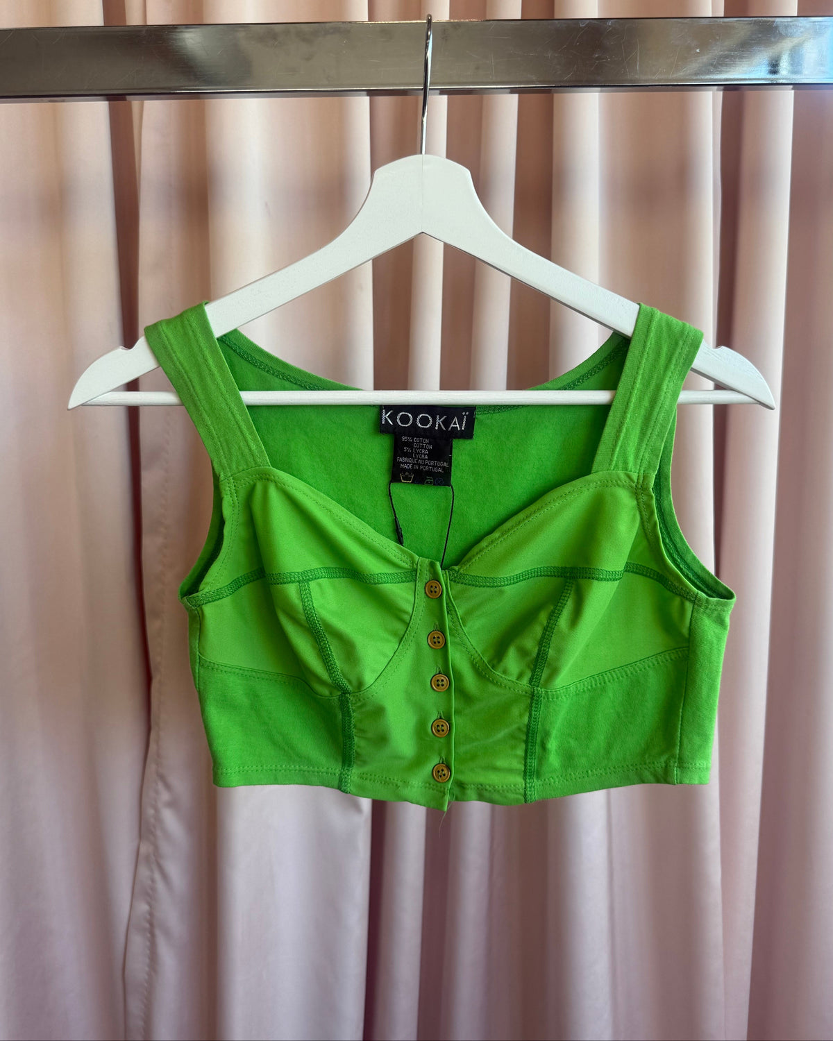 French Brand 1990's Apple Green Button Up Bustier Top
