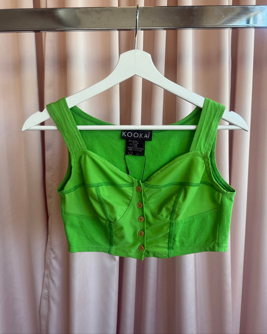 French Brand 1990's Apple Green Button Up Bustier Top