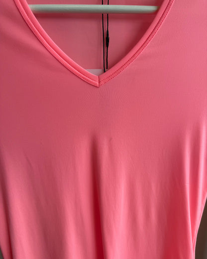 Jil Sander Neon Pink Nylon Stretch V-Neck Top