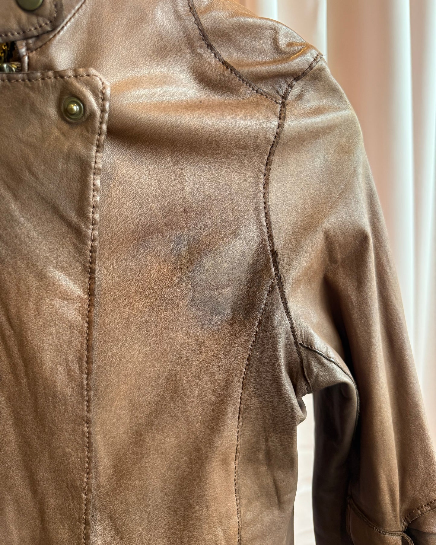 Japanese Brand Brown Leather Double Zip Jacket