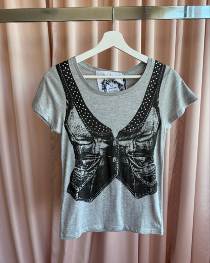 Japanese Brand Deadstock Trompe L'Oeil Studded Vest Graphic T-Shirt