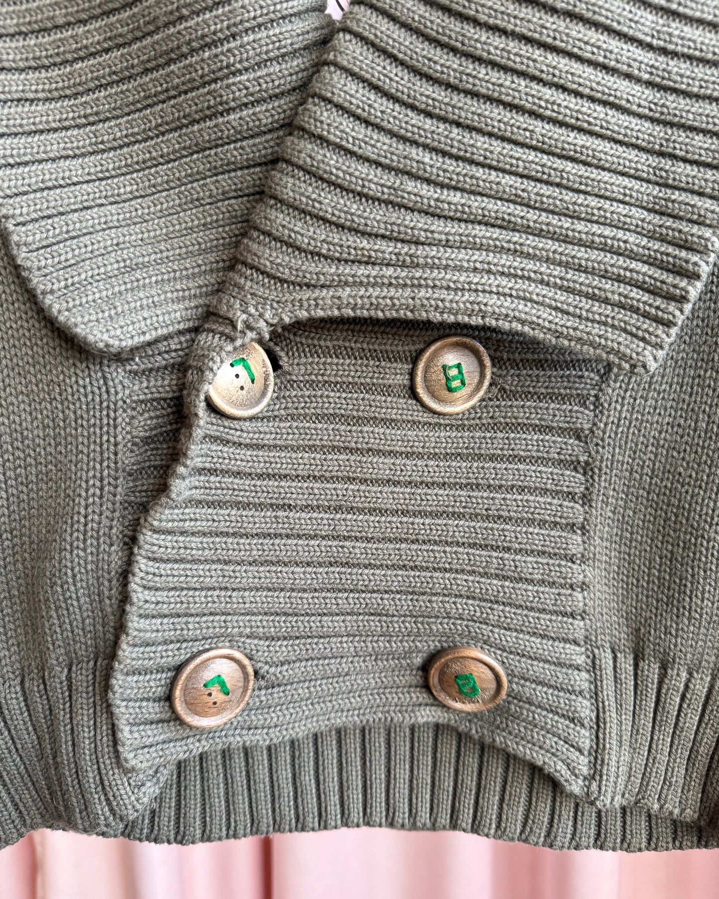 Diesel Khaki Double Breasted Cotton Knit Cardigan