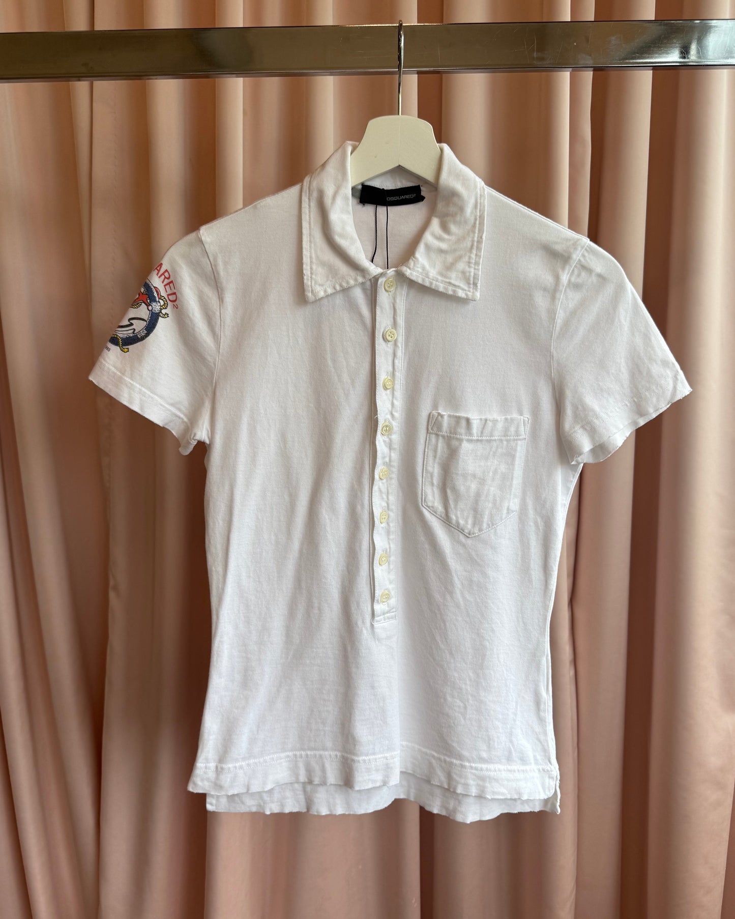 Dsquared² 2000's White Anchor Graphic Polo Shirt
