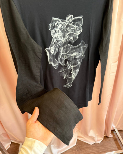 Balenciaga 2009 by Ghesquière Smoke Print Linen Long Sleeve T-Shirt